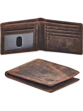 Real Leather Mens Bifold Wallet RFID Blocking Slim Minimalist Pocket Thin ID NEW